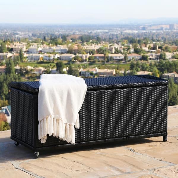 Shop Abbyson Pasadena Outdoor Black Wicker Storage Ottoman On