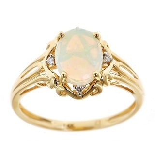 anika and august 14k yellow gold oval cut australian opal and diamond accent ring - Opal Wedding Ring anika and august 14k yellow gold oval cut australian opal and diamond accent ring - Opal Wedding Ring