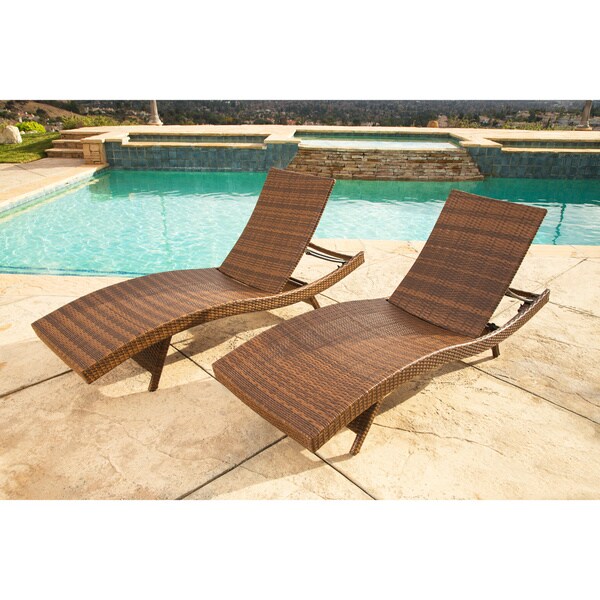 Shop Abbyson Palermo Outdoor Brown Wicker Chaise Lounge Set of 2 - On