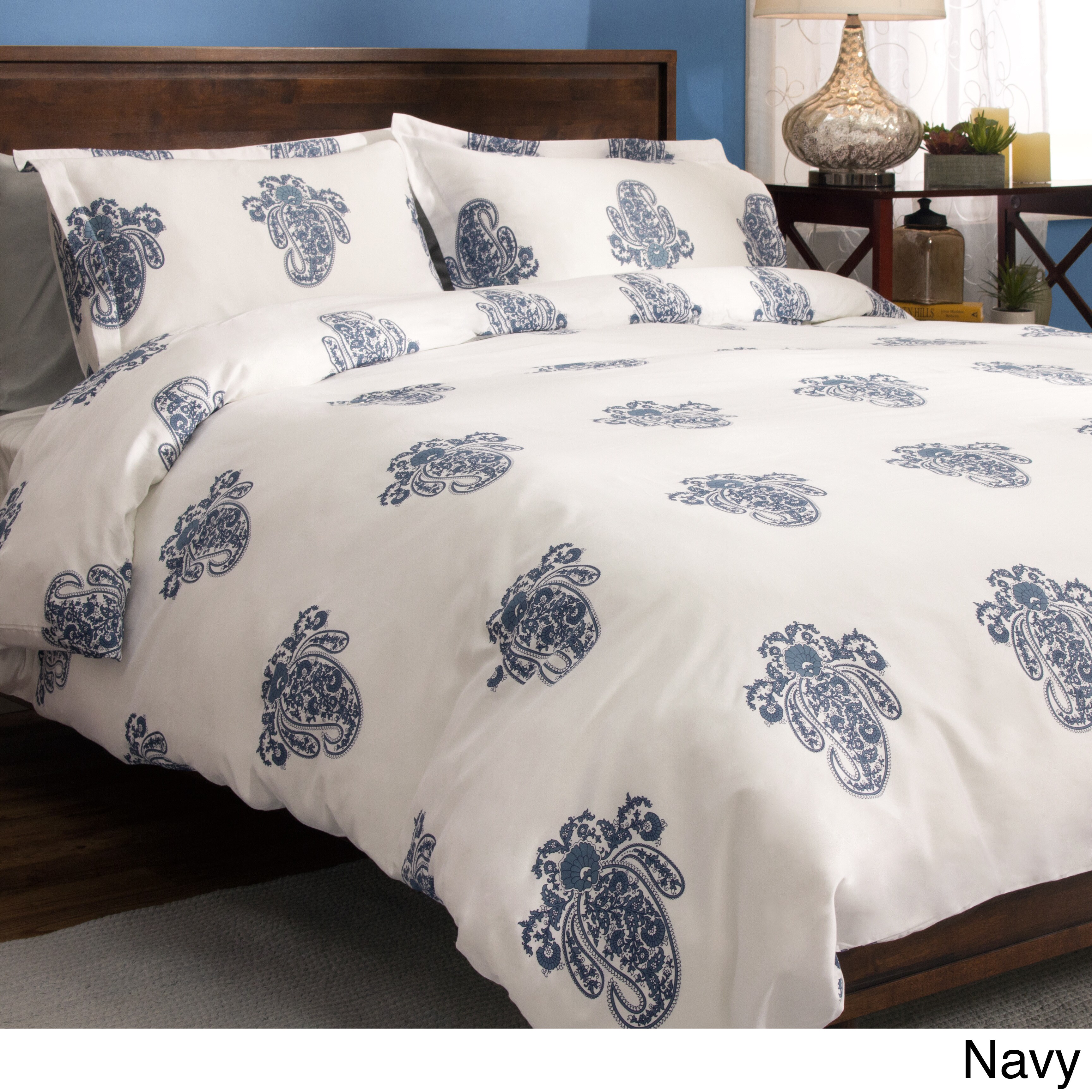 Roma Paisley Cotton Sateen 300 Thread Count 3 Piece Duvet Cover Set Overstock 9253278