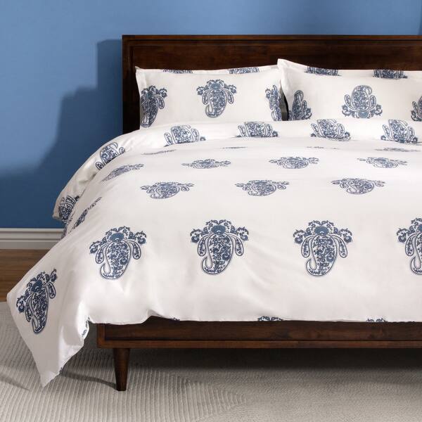 Roma Paisley Cotton Sateen 300 Thread Count 3 Piece Duvet Cover Set Overstock 9253278