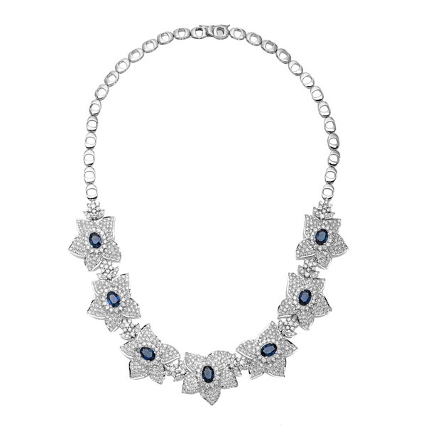 Pre-owned 18k White Gold 10 2/3ct TDW Diamond and Sapphire Estate Floral Necklace (H-I, VS1-VS2)