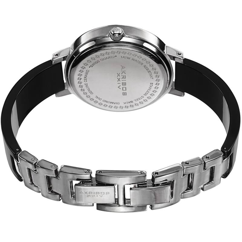 Akribos XXIV Women's Swiss Quartz Flower Design Dial Ceramic Silver-Tone Bracelet Watch