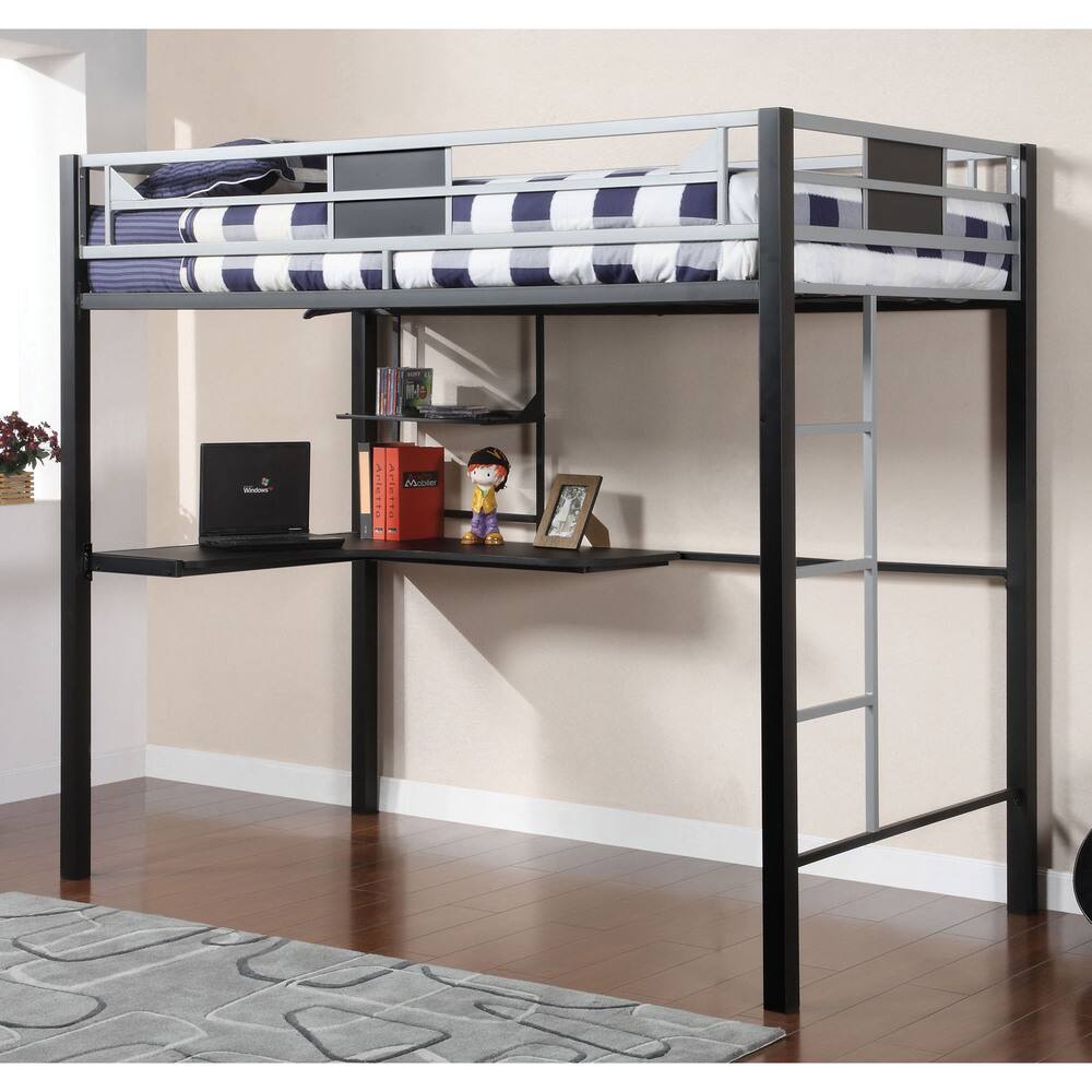 Furniture of America Quis Modern Black Full Loft Bed with Workstation