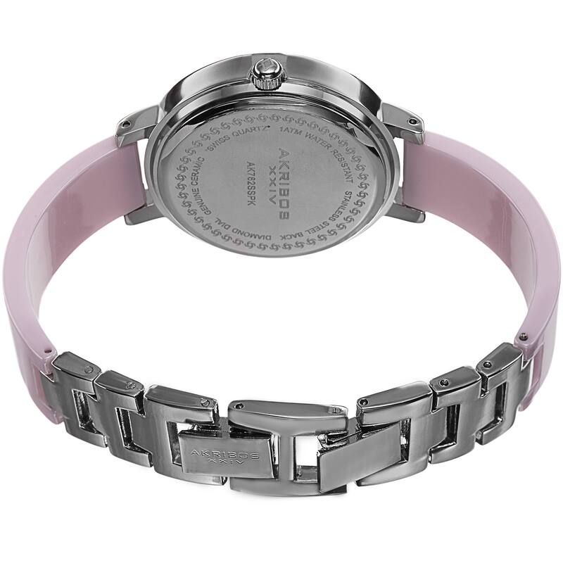 Akribos XXIV Women's Swiss Quartz Flower Design Dial Ceramic Silver-Tone Bracelet Watch