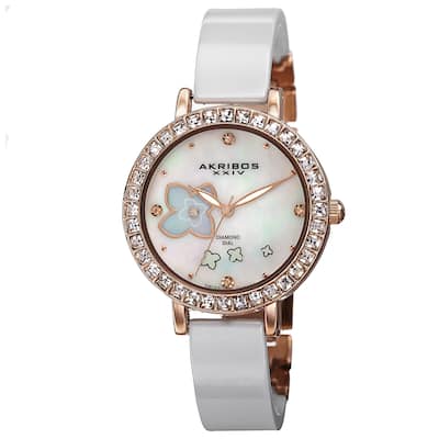 Akribos XXIV Women's Swiss Quartz Flower Design Dial Ceramic Rose-Tone Bracelet Watch