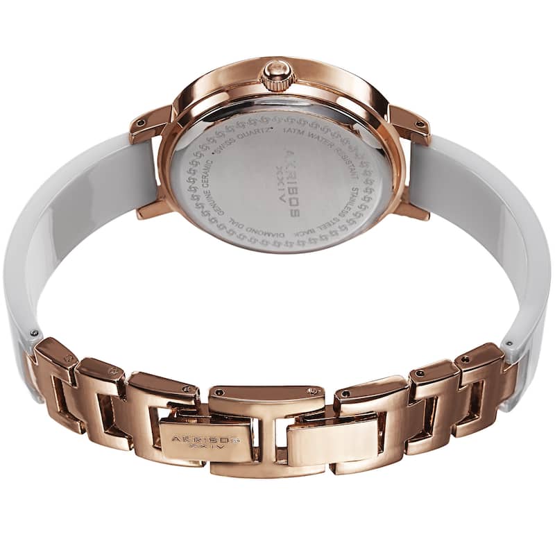 Akribos XXIV Women's Swiss Quartz Flower Design Dial Ceramic Rose-Tone Bracelet Watch