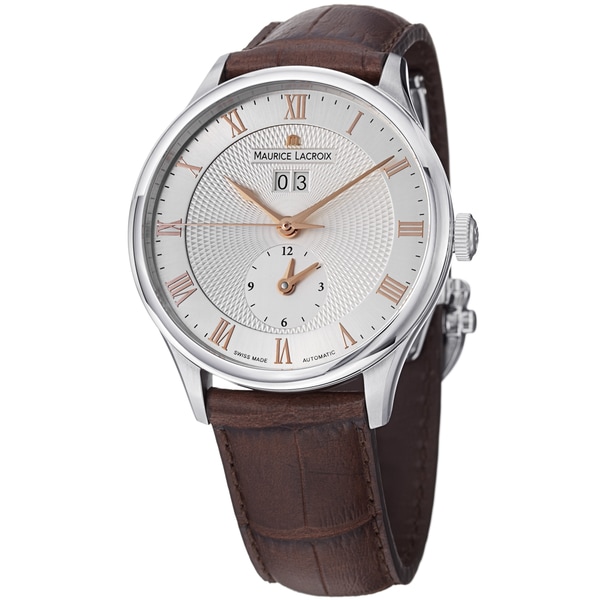 Maurice Lacriox Men's 'MasterPieceTraditional' Silver Dial Brown Leather Strap Watc. Opens flyout.