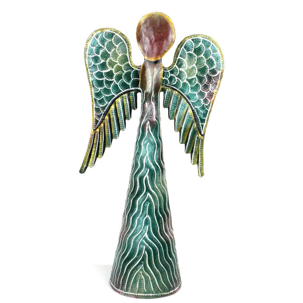 Green Handmade Metalwork Standing Angel (Haiti)