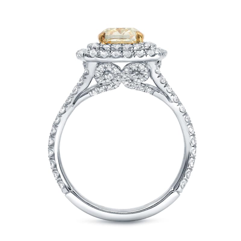 Auriya 2 1/2ct TDW Cushion-Cut Fancy Yellow Diamond Halo Engagement Ring 18K Gold Certified