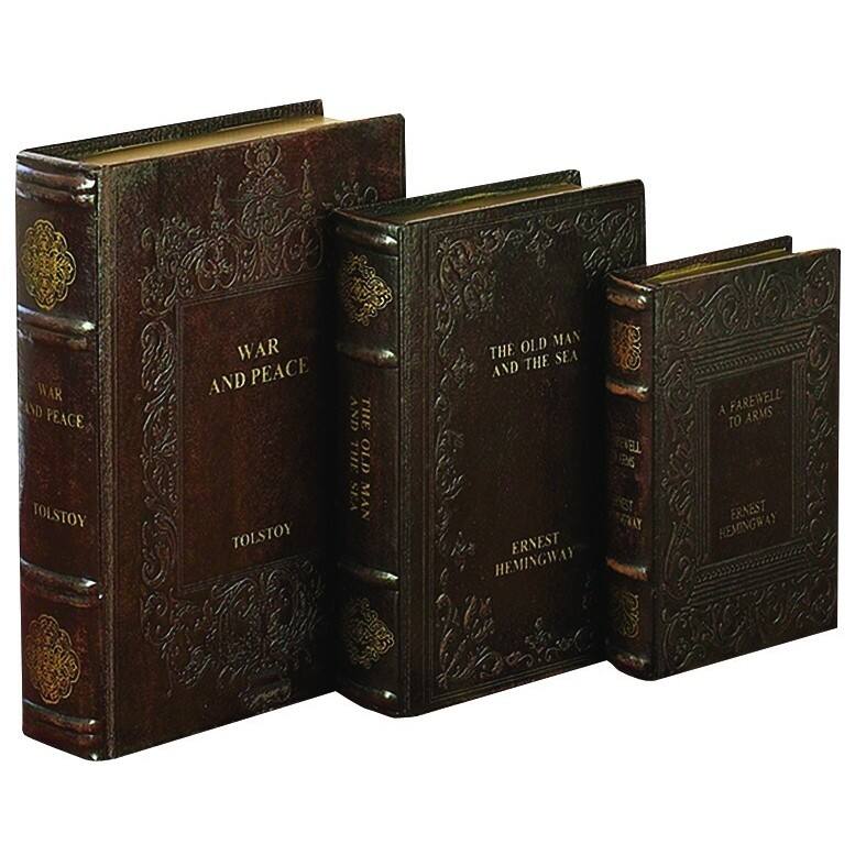 Tolstoy and Hemingway Library Leather Book Boxes (Set of 3)
