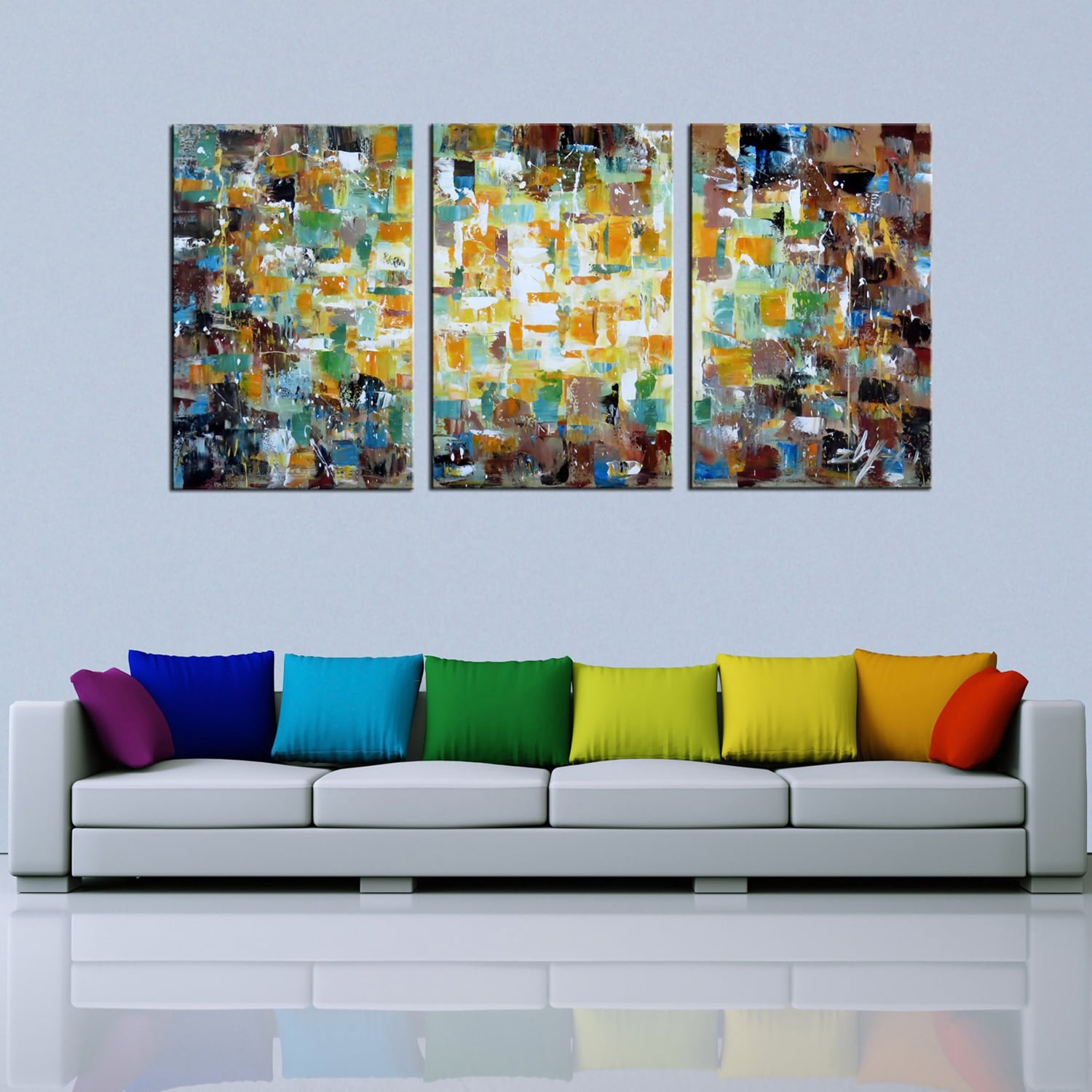 Shop Hand-painted 'Abstract535' 3-piece Gallery-wrapped Canvas Art Set ...
