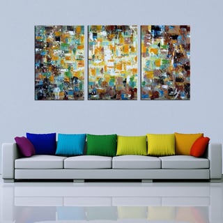 Hand-painted 'Abstract535' 3-piece Gallery-wrapped Canvas Art Set ...