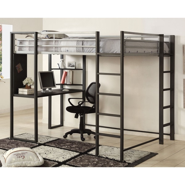 Furniture of America Boor Modern Black Metal Loft Bed with Workstation