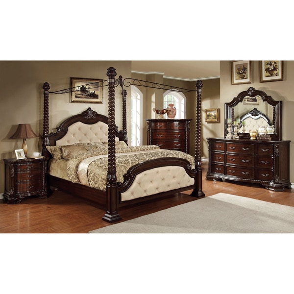 Furniture of America Kassania Luxury 4-piece Poster Canopy Bedroom Set