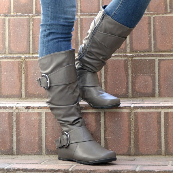 Wide Calf Slouch Buckle Boot 