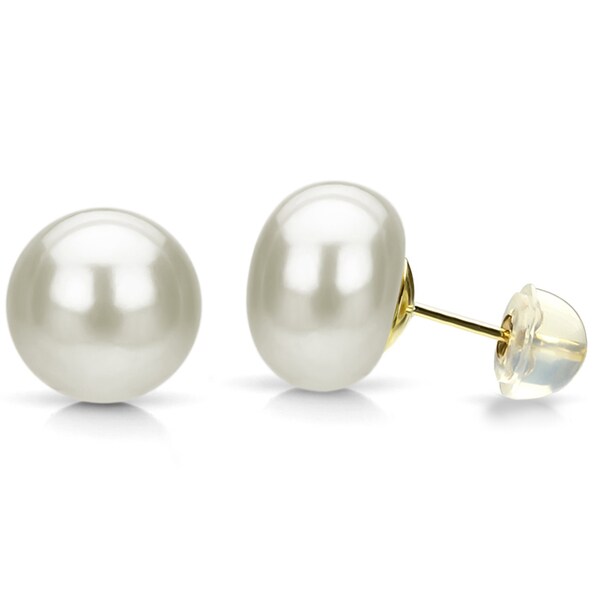 925 Sterling Silver 10-11mm Grey Freshwater Cultured Button Pearl Stud Post Earrings