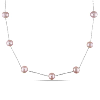 Miadora 10k White Gold Pink Cultured Freshwater Pearl Tin Cup Necklace (7.5-8 MM)