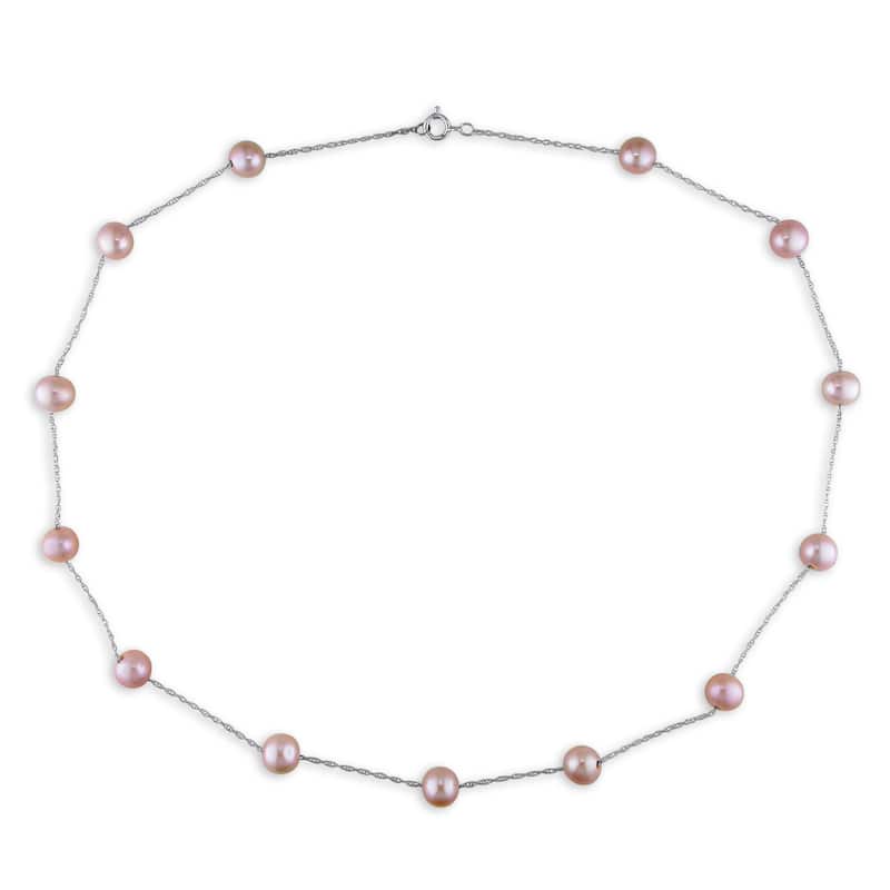Miadora 10k White Gold Pink Cultured Freshwater Pearl Tin Cup Necklace (7.5-8 MM)