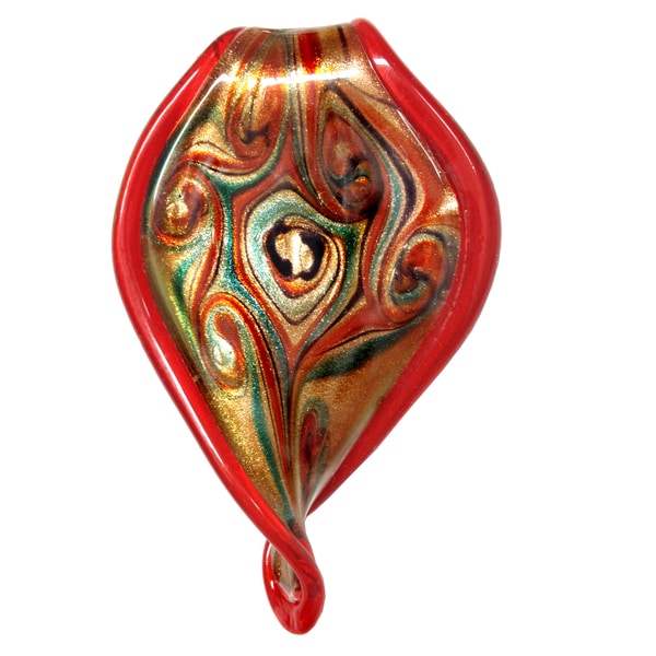 Glass Red Twisted Leaf Pendant
