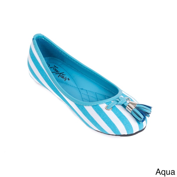 Shop Women's Striped Canvas and Tassel Ballet Flats - Overstock - 9260821