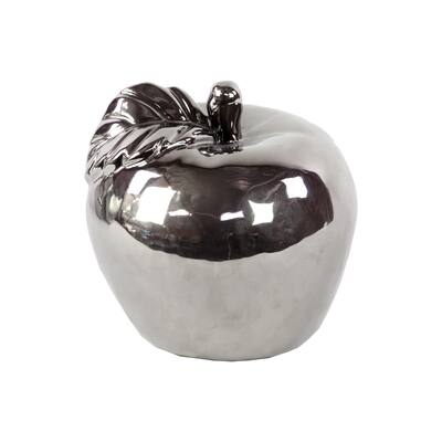 Silver Large Ceramic Apple - 6.11 x 6.11 x 5.71
