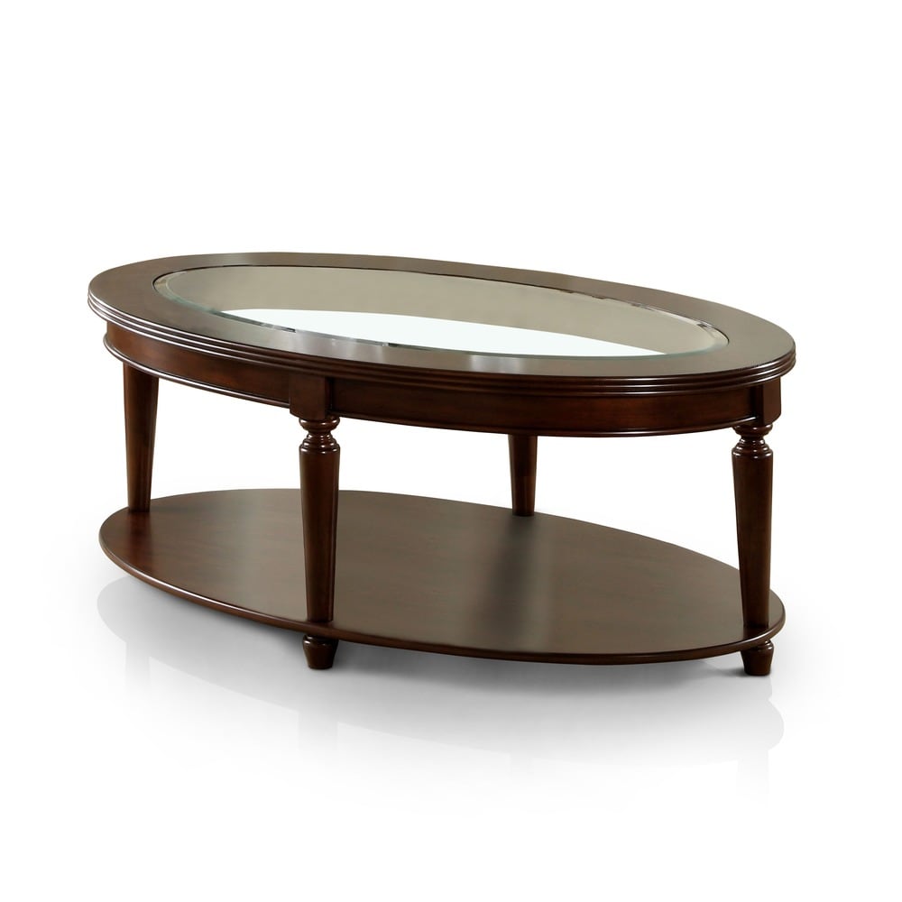 Furniture Of America Crescent Dark Cherry Glass Top Oval Coffee Table Overstock 9261834