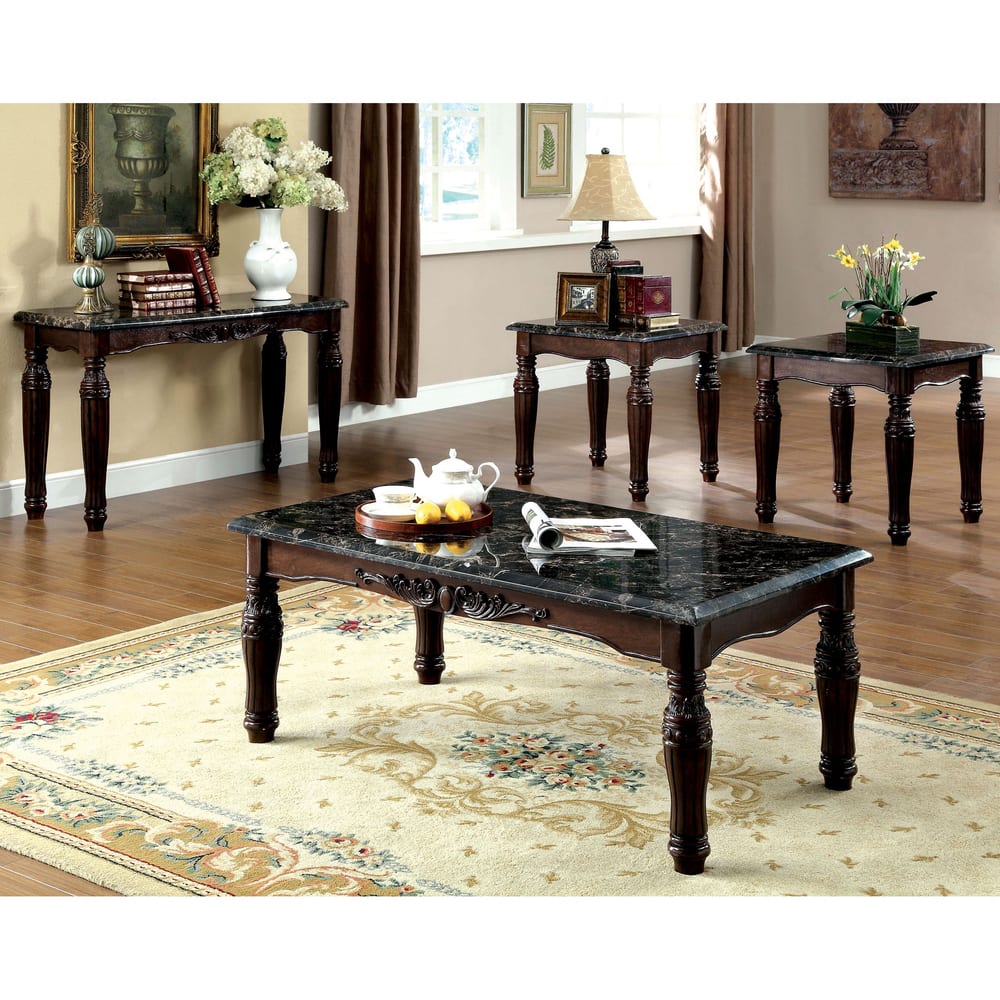 Haia Traditional Brown 48-inch Faux Marble Top 4-Piece Accent Table Set by Furniture of America