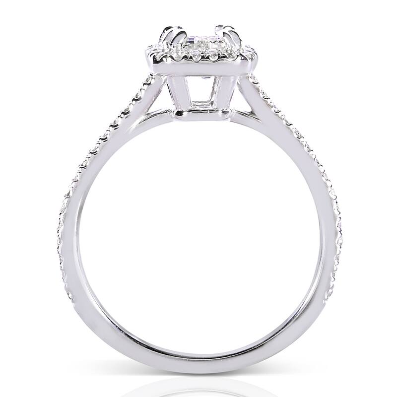 Annello 14k White Gold 1 1/3ct TDW Emerald-cut Diamond Halo Engagement Ring