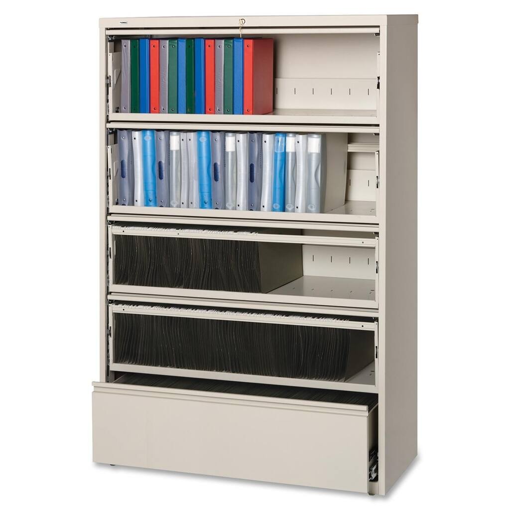 Lorell Receding Putty 42-inch Lateral File with Roll Out Shelves