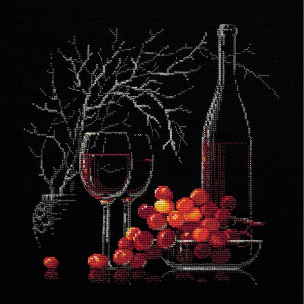 Still Life With Red Wine Counted Cross Stitch Kit11.75"X11.75" 14 Count Free Shipping On