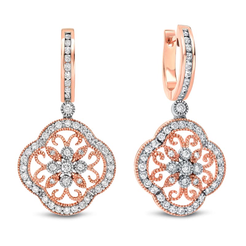 Auriya 14k Rose Gold 1 1/2ct TDW Vintage Diamond Earrings (H-I, SI1-SI2)