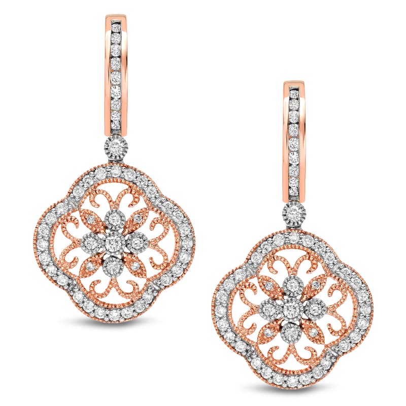 Auriya 14k Rose Gold 1 1/2ct TDW Vintage Diamond Earrings (H-I, SI1-SI2)