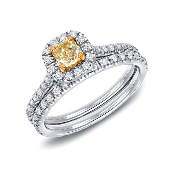 Shop Auriya 14k Gold 1 Carat Tw Cushion Cut Halo Yellow Diamond