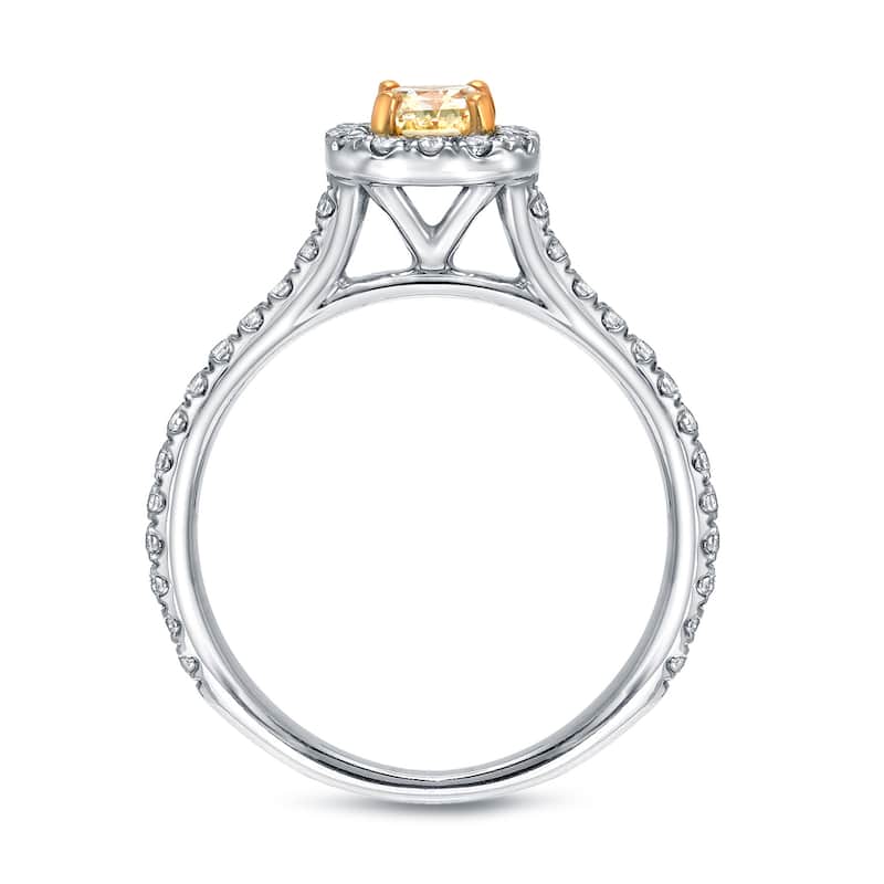 Auriya 14k Gold 1 carat TW Cushion-cut Halo Yellow Diamond Engagement Ring Set