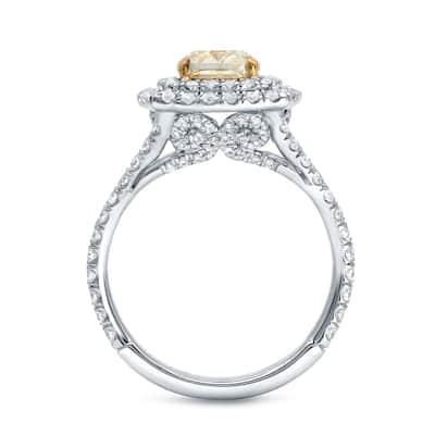 Auriya 2 1/4 carat Fancy Cushion Cut Yellow Diamond Engagement Ring 18K Two-Tone Gold Certified