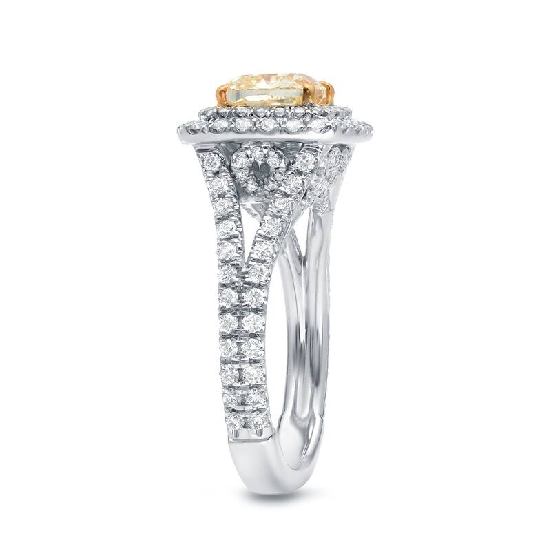 Auriya 2 1/4 carat Fancy Cushion Cut Yellow Diamond Engagement Ring 18K Two-Tone Gold Certified
