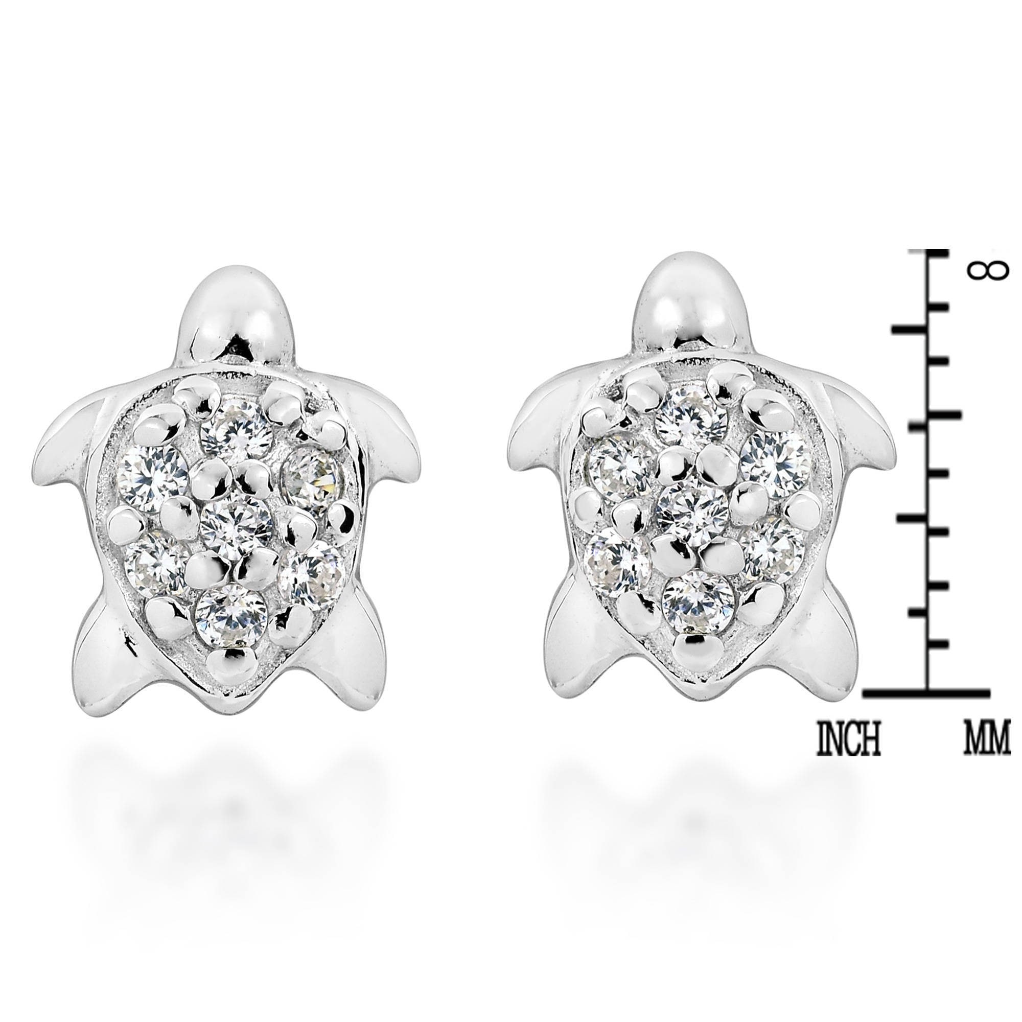 Mini Sea Turtle Cubic Zirconia Adorned .925 Sterling Silver Stud Earrings