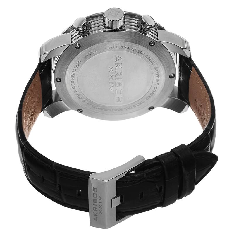 Akribos XXIV Men's Swiss Quartz Multifunction Leather Silver-Tone Strap Watch