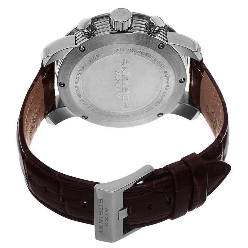 Akribos XXIV Men's Swiss Quartz Multifunction Leather Silver-Tone Strap Watch
