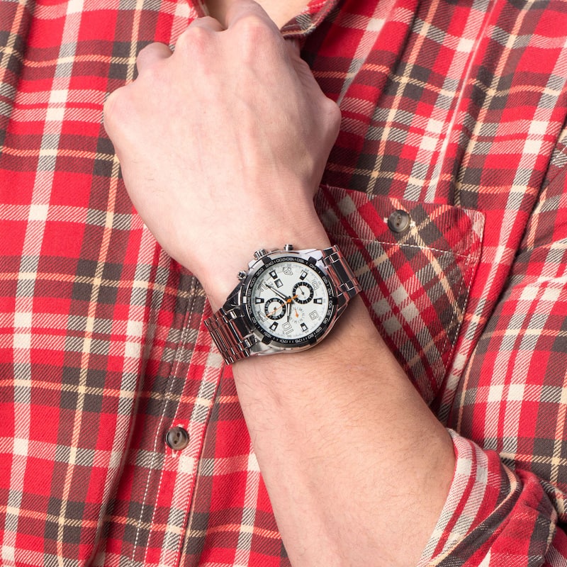 August Steiner Men's Swiss Quartz Multifunction Tachymeter Silver-Tone Bracelet Watch