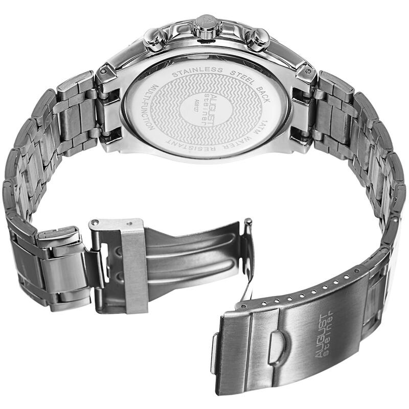 August Steiner Men's Swiss Quartz Multifunction Tachymeter Silver-Tone Bracelet Watch