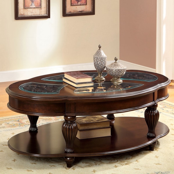 Shop Furniture of America Zerathe Dark Cherry and Glass Top Coffee