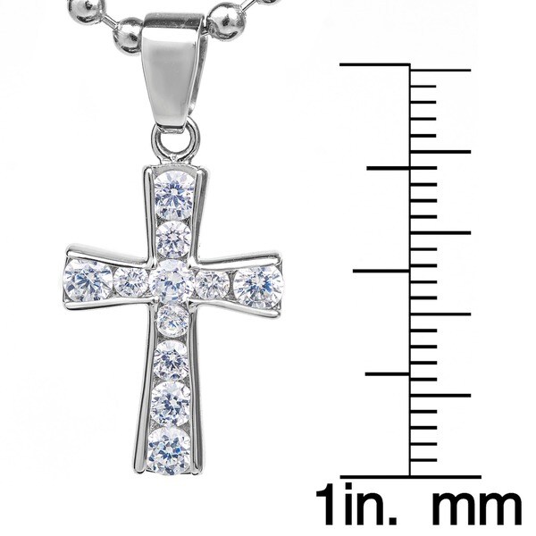 ELYA Stainless Steel Graduated Cubic Zirconia Cross Pendant Necklace