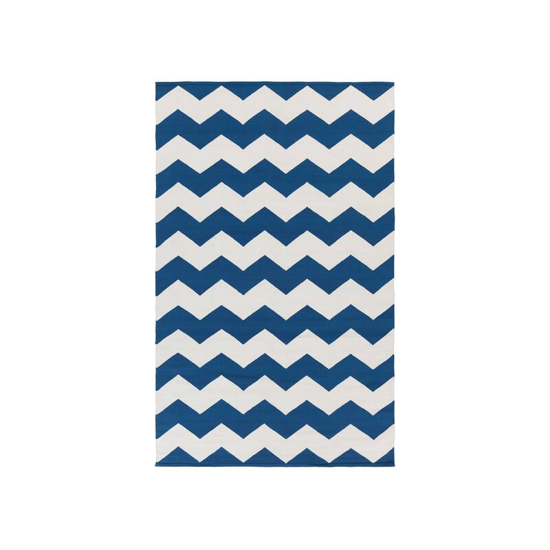 Hand-Woven Macy Chevron Cotton Rug - 8' x 10' - Navy