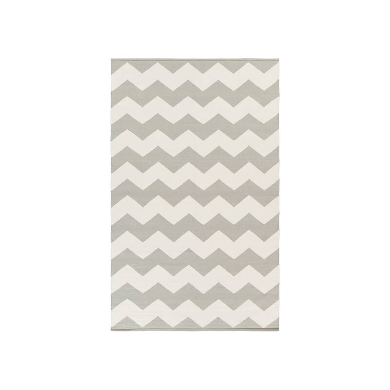 Hand-Woven Macy Chevron Cotton Rug - Grey/Ivory - 8' x 10'