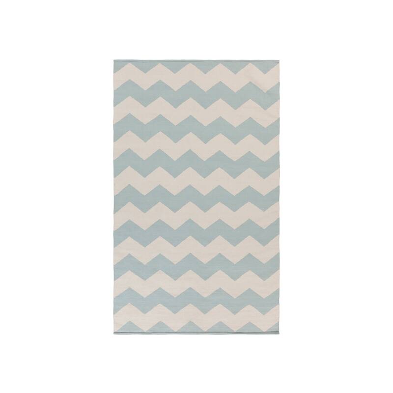 Hand-Woven Macy Chevron Cotton Rug - 8' x 10' - Blue