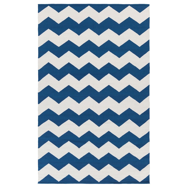 Hand-Woven Macy Chevron Cotton Rug - 9' x 12' - Navy