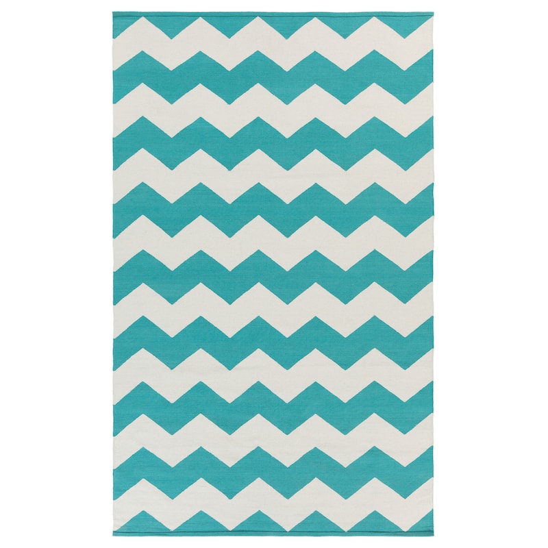 Hand-Woven Macy Chevron Cotton Rug - 9' x 12' - Blue