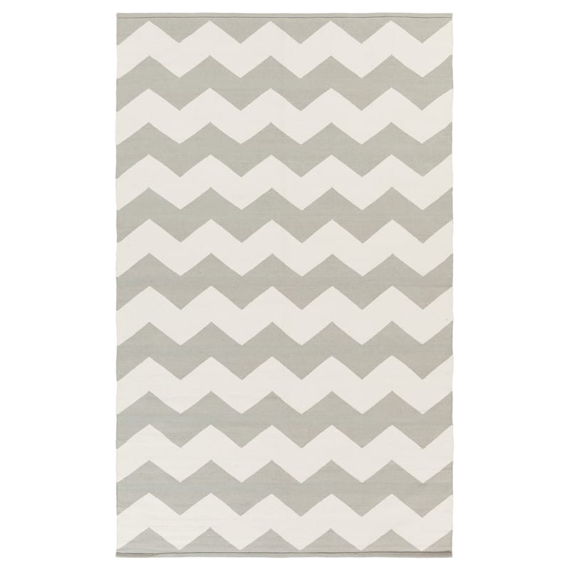 Hand-Woven Macy Chevron Cotton Rug - 9' x 12' - Grey/Ivory